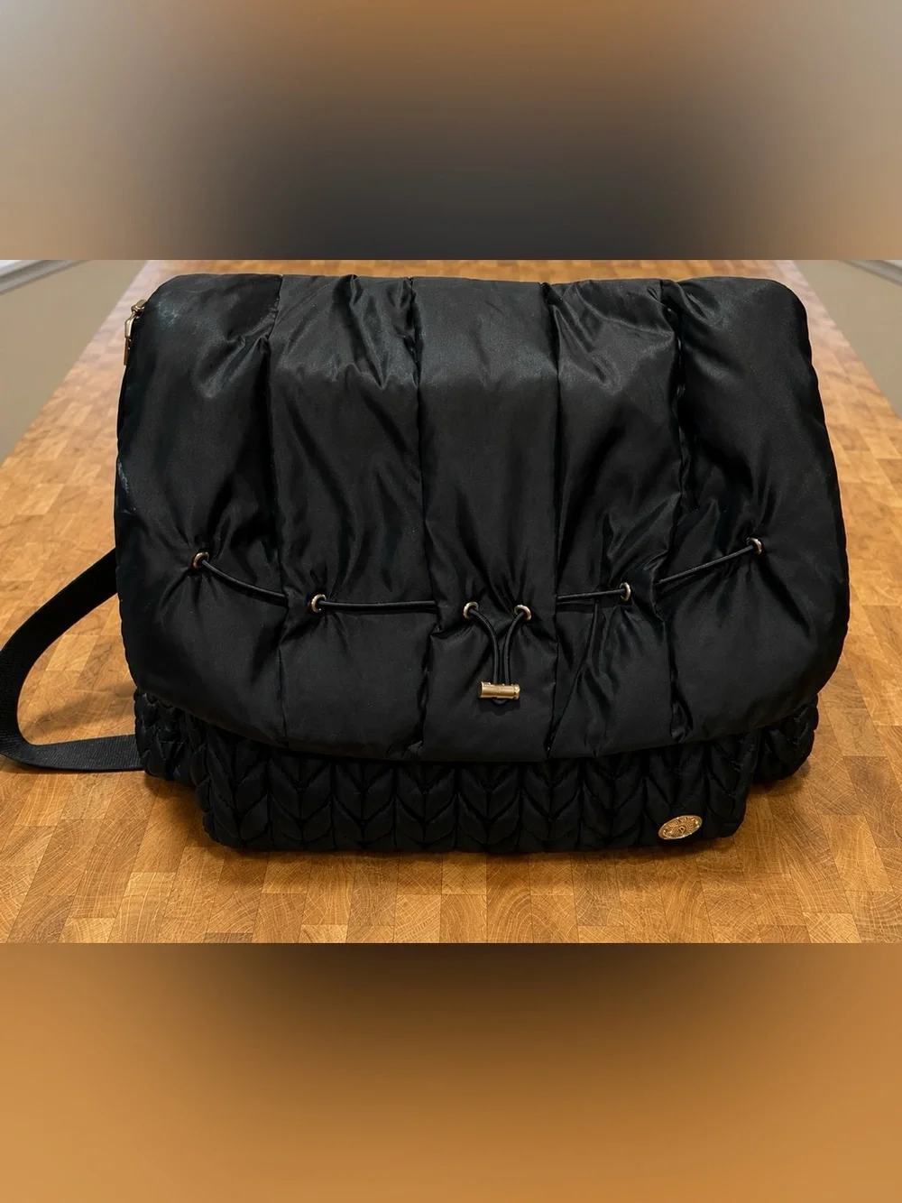 HAPP Black Quilted Diaper Bag Backpack / Convertible Travel Baby Bag
